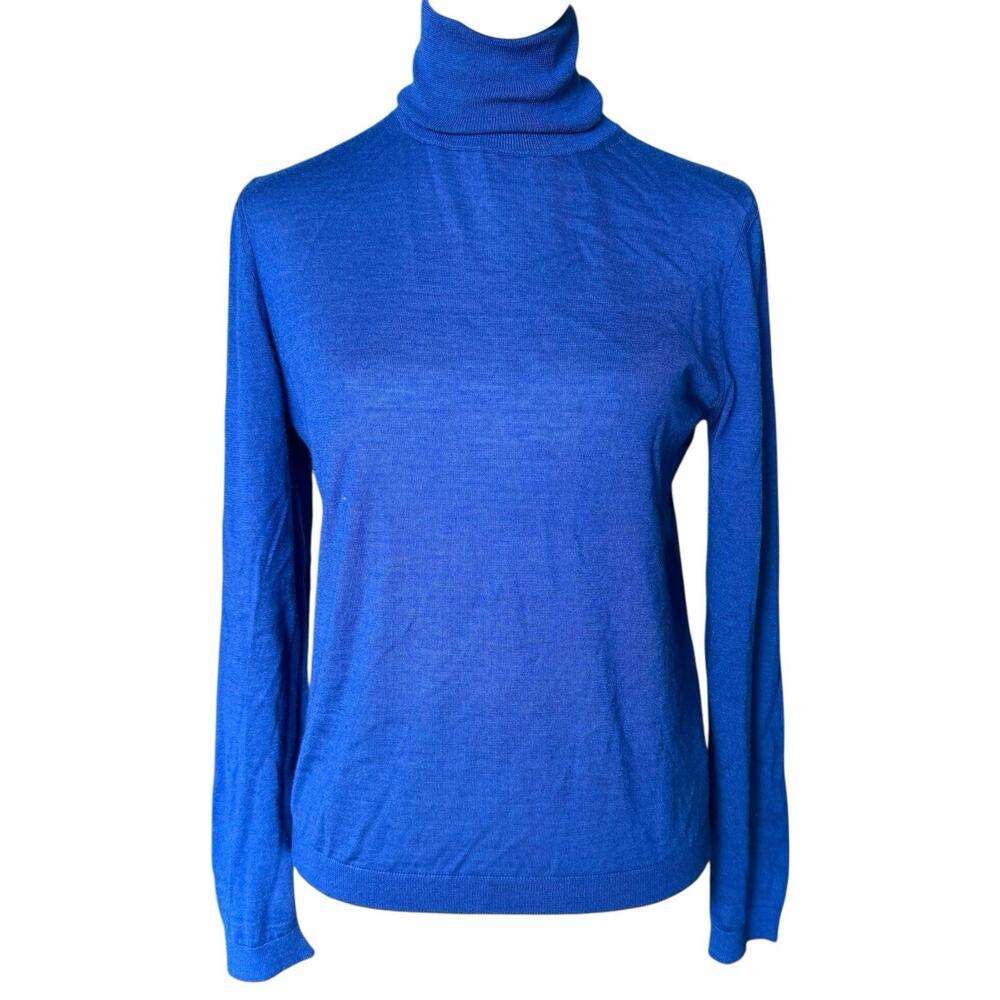 Valentino Silk Cashmere Turtleneck Sweater S Electric Blue Mesh Cutout